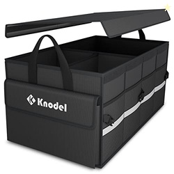K KNODEL Car Trunk Organizer with Lid, Collapsible Car Trunk Storage Organizer, Car Organizer and Storage for SUV, Truck, Sedan (Medium, Black)