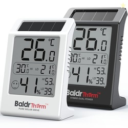BaldrTherm Room Thermometer Indoor Humidity Meter, Solar-Powered 3.2'' Large Digital Temperature Sensor Monitor with Max/Min Reading for Baby Room, Home, Office, Black&White