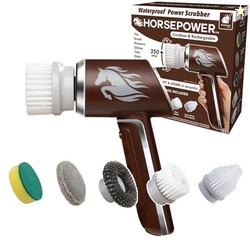 Horsepower Scrubber, Waterproof, Electric Power, Spins 350 RPM, 5 Brush Heads, AS SEEN ON TV, Cleans Dirt & Grime, Tile, Grout, Bathrooms, Kitchen, Auto Rims, Outdoor Furniture & More, Rechargeable