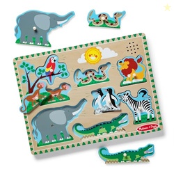 Melissa & Doug Zoo Animals Sound Puzzle  8-Piece Wooden Peg Puzzle with Light-Activated Sounds, Music Learning Toy for Toddlers and Preschoolers Ages 2+