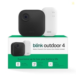 Blink Outdoor 4  Wireless smart security camera, two-year battery life, 1080p HD day and infrared night live view, two-way talk. Sync Module Core included  1 camera system