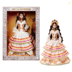 Barbie Signature Doll, Da De Muertos 2025 Collectible in Ruffled Cream Gown Trimmed with Marigolds and Ribbon, Flower Crown and Calavera Face Paint