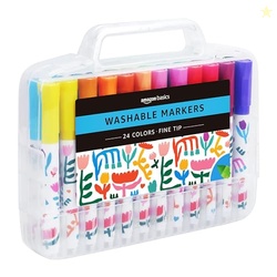 Amazon Basics Washable Markers for Kids, Fine Tip Assorted, Pack 24