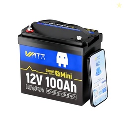Wattcycle 12V 100Ah LiFePO4 Lithium Battery with Bluetooth,12V Mini 100A Smart BMS, BCI Group 24, Support Monitoring Battery via Phone Bluetooth 15000 deep Cycles