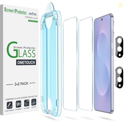 amFilm Auto-Alignment OneTouch for Samsung Galaxy S25 Edge 6.7" Screen Protector + Camera Lens Protector, Tempered Glass, 30 Seconds Installation, Bubble Free, Case Friendly, Anti-Scratch [2+2 Pack]