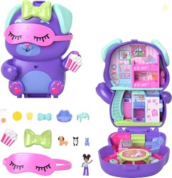 Polly Pocket Dolls and Playset, Sleepover Puppy Compact, Travel Toy with 1 Micro Doll, Pet Dogs, Food & Fashion Styling Accessories
