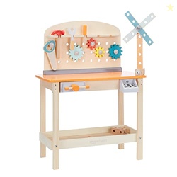Amazon Basics Wooden Play Toy Tool Set and Workbench for Toddlers, Preschoolers, Children Age 3+ Years, 15.6"D x 22.8"W x 30.7"H, Multicolor