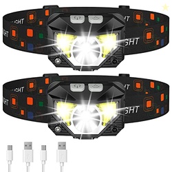 LHKNL Headlamp Flashlight, Lumen Ultra-Light Bright LED Rechargeable Headlight with White Red Light, 2-Pack Waterproof Motion Sensor Head Lamp,8 Modes for Outdoor Camping Running Hiking Fishing