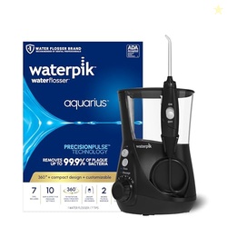 WATERPIK AQUARIUS WATER FLOSSER FOR TEETH CLEANING, GUMS, BRACES, DENTAL CARE, ELECTRIC POWER WITH 10 SETTINGS, 7 TIPS FOR MULTIPLE USERS AND NEEDS, ADA ACCEPTED, BLACK WP-662, PACKAGING MAY VARY