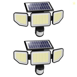 Onforu 4500LM Solar Lights Outdoor, 3 Heads Security Lights with Remote Control, IP65 Waterproof Motion Sensor Lights, 3 Modes Flood Lights for Wall, Porch, Yard, Outside, 2 Pack