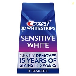 Crest 3D Whitestrips Sensitive At-Home Teeth Whitening Kit, 18 Treatments, Gently Removes 15 Years of Stains, Crest Whitestrips, Teeth Whitening Kit