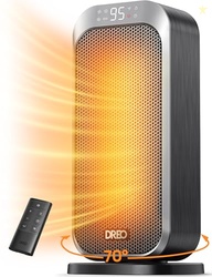 DREO QUIET SPACE HEATER, 1500W PORTABLE HEATERS FOR INDOOR USE WITH REMOTE, 70 OSCILLATION, FAST AND SAFETY ELECTRIC PTC CERAMIC FOR DESK OFFICE BEDROOM, 12H TIMER