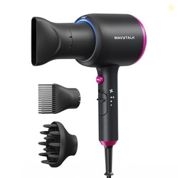 WAVYTALK HAIR DRYER WITH DIFFUSER, BLOWN AWAY IONIC HAIR DRYER FOR CURLY HAIR WITH COMB, 1875W FAST DRYING BLOW DRYER WITH CERAMIC TECHNOLOGY, 3 ATTACHMENTS FOR ALL HAIR TYPES, LIGHT AND QUIET, BLACK