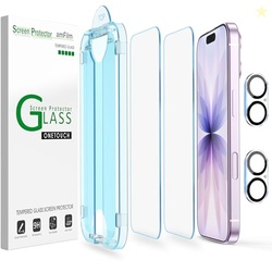amFilm OneTouch Screen Protector for iPhone 17 6.3'' 2025 + Camera Lens Protector | Auto-Alignment install | Bubble Free | 9H+ Military-Grade Tempered Glass | FHD Clarity | Case Friendly | 2+2 Pack