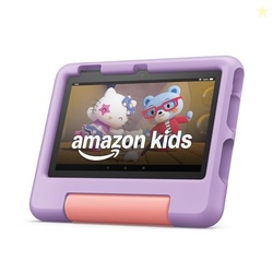 AMAZON FIRE 7 KIDS TABLET (NEWEST MODEL) AGES 3-7. TOP-SELLING 7" KIDS TABLET ON AMAZON. INCLUDES 6 MONTHS OF AD-FREE AND EXCLUSIVE CONTENT, EASY PARENTAL CONTROLS, 10-HR BATTERY, 16 GB, PURPLE