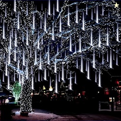 Aukora Christmas Lights Outdoor Meteor Shower Falling Rain Lights 12 inch 8 Tubes 192LED Snowfall Cascading Icicle String Light for Xmas Tree Decor Wedding Party Holiday Window Garden, UL Plug, White