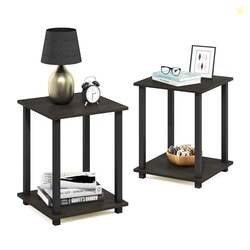 Furinno SIMPLISTIC Side Table Set of 2, 2-Tier End Table, Nightstand, Night Stand, Bedside Table, Easy Assembly, for Living Room, Bedroom, Espresso