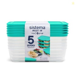 Sistema Nest It Meal Prep Food Storage Containers, 3 Compartments, 8 Cups, BPA-Free, 5-Pack