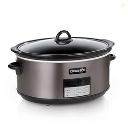 Crock-Pot Large 8-Quart Programmable Slow Cooker with Auto Warm Setting Black Stainless Steel