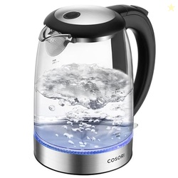 COSORI ELECTRIC KETTLE, NO PLASTIC FILTER & SPOUT, 1.8QT TEA KETTLE & HOT WATER BOILER FOR COFFEE & TEA, WATER HEATER & TEAPOT, AUTOMATIC SHUT OFF, BOROSILICATE GLASS, BLACK, 1500W