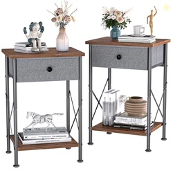 VECELO Modern Versatile Nightstands X-Design Side End Table Night Stand Storage Shelf with Bin Drawer for Living Room Bedroom, Set of 2 (Brown)