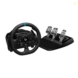 Logitech G923 Racing Wheel and Pedals, TRUEFORCE up to 1000 Hz Force Feedback, Gaming Steering Wheel PS5, PS4, PC, Mac, Genuine Leather- Black