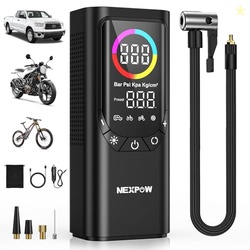 Tire Inflator Portable Air Compressor, NEXPOW 150PSI & 9000mAh Cordless Air Pump with Digital Tire Pressure Gauge, Accurate Dual LCD Display & LED Light, Tire Inflator for Car,Motorcycle,Bike,Balls