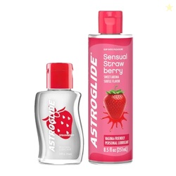 Astroglide Water-Based Strawberry Flavored Personal Lubricant Bundle  2.5oz Travel Size & 8.5oz Large Bottle