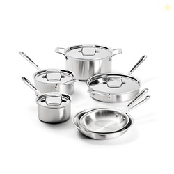 All-Clad D5 Brushed 5 Ply Stainless Steel Cookware Set 10 Piece w/ Frying Pans, Pots and Pans Set, Induction, Oven Broiler Safe 600F, Silver
