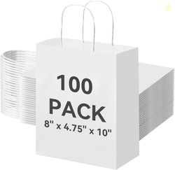 Brothersbox 100Pcs White Paper Gift Bags 