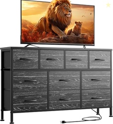 Lulive Dresser for Bedroom 10 Drawer Dresser TV Stand with Power Outlet, Entertainment Center Chest of Drawers for 55 Inch TV, Black Fabric for Bedroom Living Room Hallway Closets