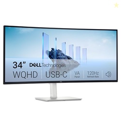 DELL 34 PLUS USB-C CURVED MONITOR - S3425DW - 34-INCH (3440 X 1440) UP TO 120 HZ 21:9 DISPLAY, VA PANEL, AMD FREESYNC PREMIUM, 99% SRGB, 95% DCI-P3, INTEGRATED SPEAKERS, 3000:1 CONTRAST RATIO