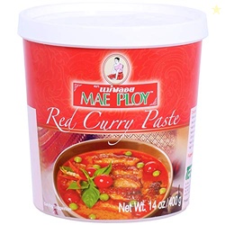 MAE PLOY RED CURRY PASTE, AUTHENTIC THAI RED CURRY PASTE FOR THAI CURRIES AND OTHER DISHES, AROMATIC BLEND OF HERBS, SPICES AND SHRIMP PASTE, NO MSG, PRESERVATIVES OR ARTIFICIAL COLORING (14OZ TUB)
