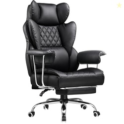 COMHOMA Big and Tall Office Chair, High Back Leather Gaming Chair with Footrest, Executive Ergonomic Office Chair with Pocket Spring Lumbar Support and with Outward Fixed Soft Armrests