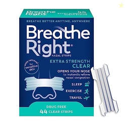 BREATHE RIGHT NASAL STRIPS | EXTRA STRENGTH | CLEAR | FOR SENSITIVE SKIN I DRUG-FREE SNORING SOLUTION & NASAL CONGESTION RELIEF CAUSED BY COLDS & ALLERGIES | 44 COUNT (PACKAGING MAY VARY)