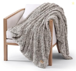 UGG Adalee Faux Fur Throw Blanket Luxury Lightweight Cozy Soft Throw for Couch Bed or Chair Hypoallergenic Machine Washable Double-Sided Fluffy Blanket Home Decor, 50-inch x 70-inch, Seal Grey