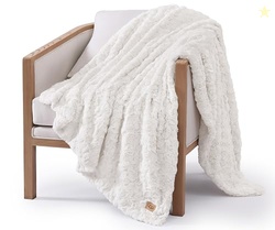 UGG Adalee Faux Fur Throw Blanket Luxury Lightweight Cozy Soft Throw for Couch Bed or Chair Hypoallergenic Machine Washable Double-Sided Fluffy Blanket Home Decor, 50-inch x 70-inch, Natural White