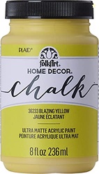FolkArt Assorted Home Dcor Acrylic Chalk Paint For Crafts, Blazing Yellow 8 fl oz Ultra Matte Acrylic Chalk Paint, Art Supplies With An Ultra Matte Finish, 36233
