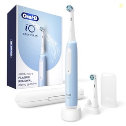 ORAL-B IO DEEP CLEAN RECHARGEABLE ELECTRIC POWERED TOOTHBRUSH, ICY BLUE WITH IO SERIES 3 LIMITED, 2 BRUSH HEADS AND TRAVEL CASE - PRESSURE SENSOR TO PROTECT GUMS - 3 CLEANING SETTINGS - 2 MINUTE TIMER