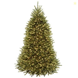 National Tree Company 7.5 ft Pre-Lit Dunhill Fir Artificial Christmas Tree, 700 LED Lights, 2,514 Tips, Foot Pedal, 10 Light Functions, Includes Stand, Green