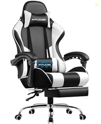 GTPLAYER GAMING CHAIR, COMPUTER CHAIR WITH FOOTREST AND LUMBAR SUPPORT, HEIGHT ADJUSTABLE GAME CHAIR WITH 360-SWIVEL SEAT AND HEADREST AND FOR OFFICE OR GAMING (SNOW WHITE)