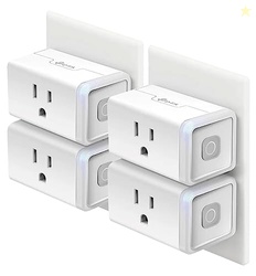 KASA SMART PLUG HS103P4, SMART HOME WI-FI OUTLET WORKS WITH ALEXA, ECHO, GOOGLE HOME & IFTTT, NO HUB REQUIRED, REMOTE CONTROL, 15 AMP, UL CERTIFIED, 4-PACK, WHITE