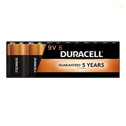 Duracell Coppertop 9V Battery, 6 Count (Pack of 1), 9 Volt with Long-lasting Power, All-Purpose Alkaline 9V Battery for Household and Office Devices
