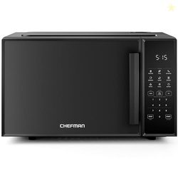 Chefman Countertop Microwave Oven 0.9 Cu. Ft., 900 Watts with 10 Power Levels, 6 Cooking Presets with One-Touch Express Cook, Eco Mode, Child Safety Lock, & Mute Button - Black