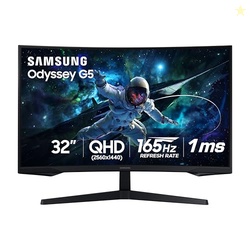 SAMSUNG 32" ODYSSEY G55C SERIES QHD 1000R CURVED GAMING MONITOR, 1MS(MPRT), HDR10, 165HZ, AMD RADEON FREESYNC, EYE CARE, GLARE FREE, SHARP RESOLUTION LS32CG550ENXZA