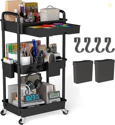 3 Tier Rolling Utility Cart with Drawer