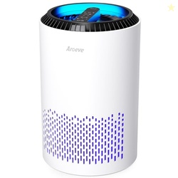 AROEVE AIR PURIFIERS FOR BEDROOM HOME, 3 LAYER FILTER FOR SMOKE POLLEN ALLERGIES PET DANDER ODOR, SLEEP MODE FOR BETTER SLEEP, ENERGY SAVING, 3 SPEEDS, TIMER FOR OFFICE, DORM, KITCHEN, MK01, WHITE