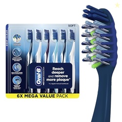 Oral-B Pro Health CrossAction Plaque Removal toothbrushes, 6 Count Toothbrush Soft, Deep Reach in Tight Spaces, Tongue Scraper Tooth Brush, Plaque Fighter, Gentle on Teeth, Gum stimulators