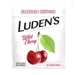 LUDEN'S SORE THROAT RELIEF LOZENGES FOR MINOR EVERYDAY IRRITATION & DRY MOUTH, WILD CHERRY FLAVORED DROPS, 90 COUNT