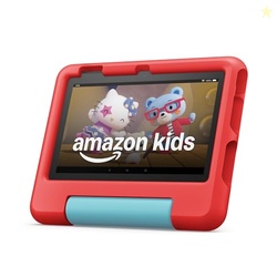 Amazon Fire 7 Kids tablet (newest model) ages 3-7. Top-selling 7" kids tablet on Amazon. Includes ad-free and exclusive content, easy parental controls, 10-hr battery, 16 GB, Red